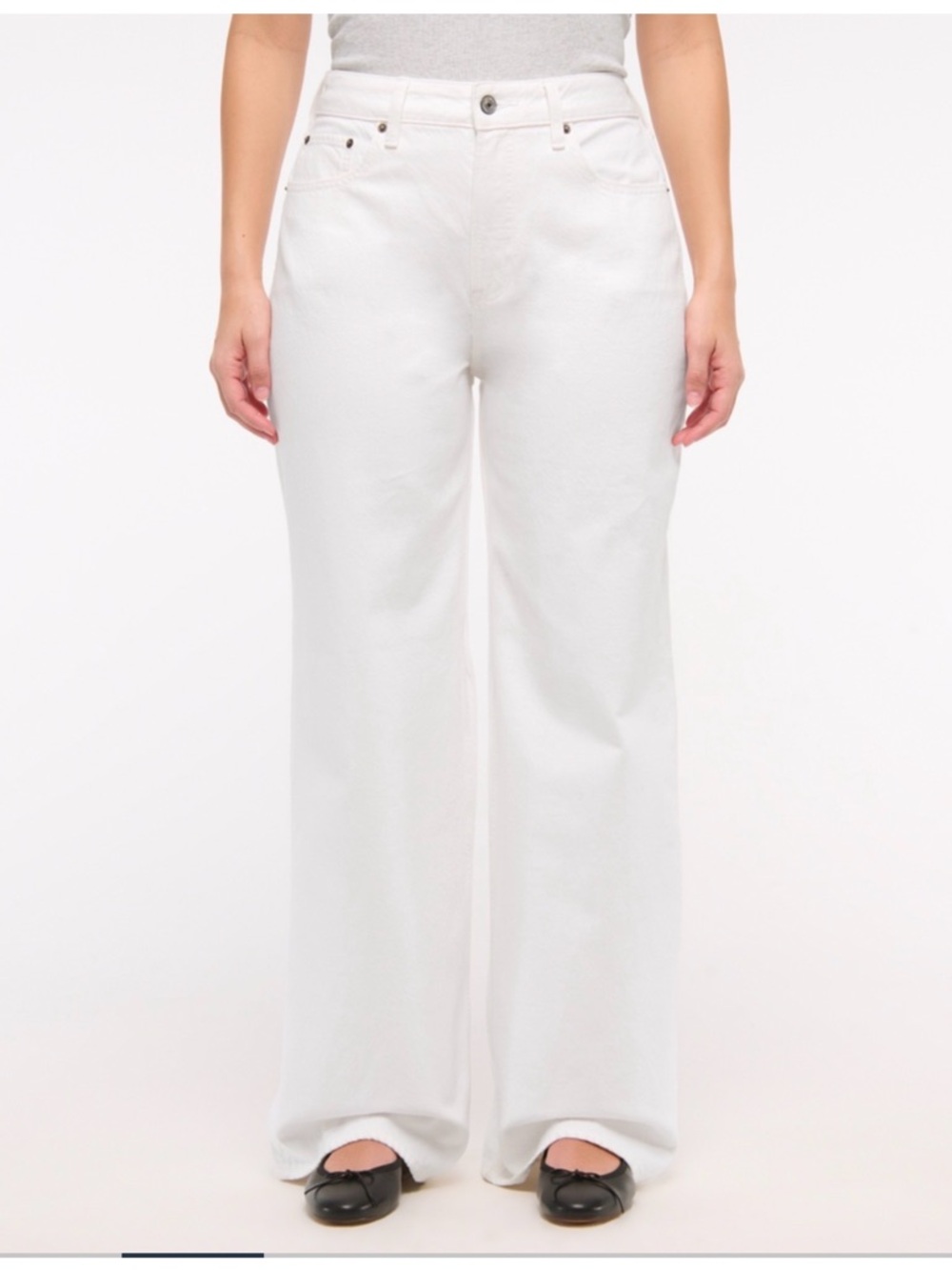 032 Abercrombie & Fitch Cream Wide Leg High Rise Jeans - Picture 2 of 9